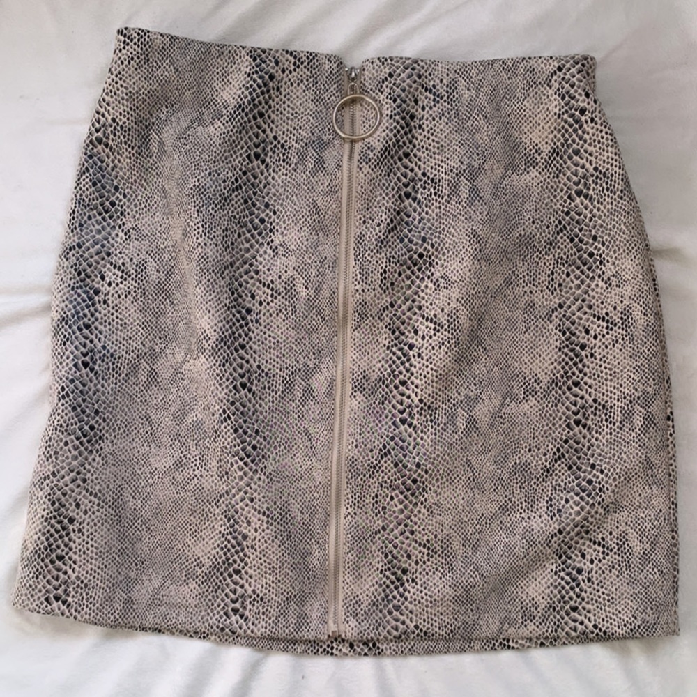 Snake Skin printed zip up mini skirt